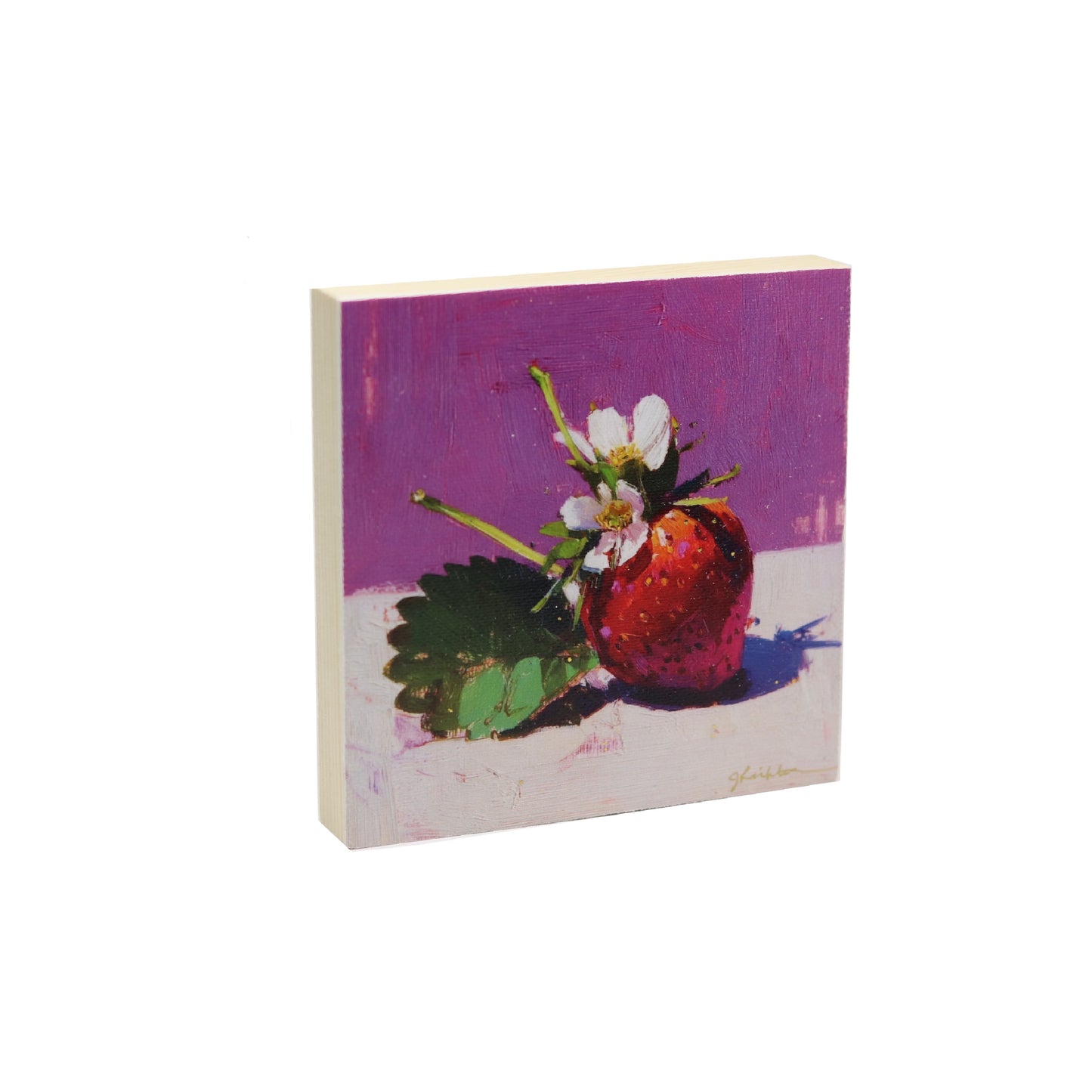 Print on Canvas | Strawberry with Blossom | Hand Detailed Foil  | 5"x5"