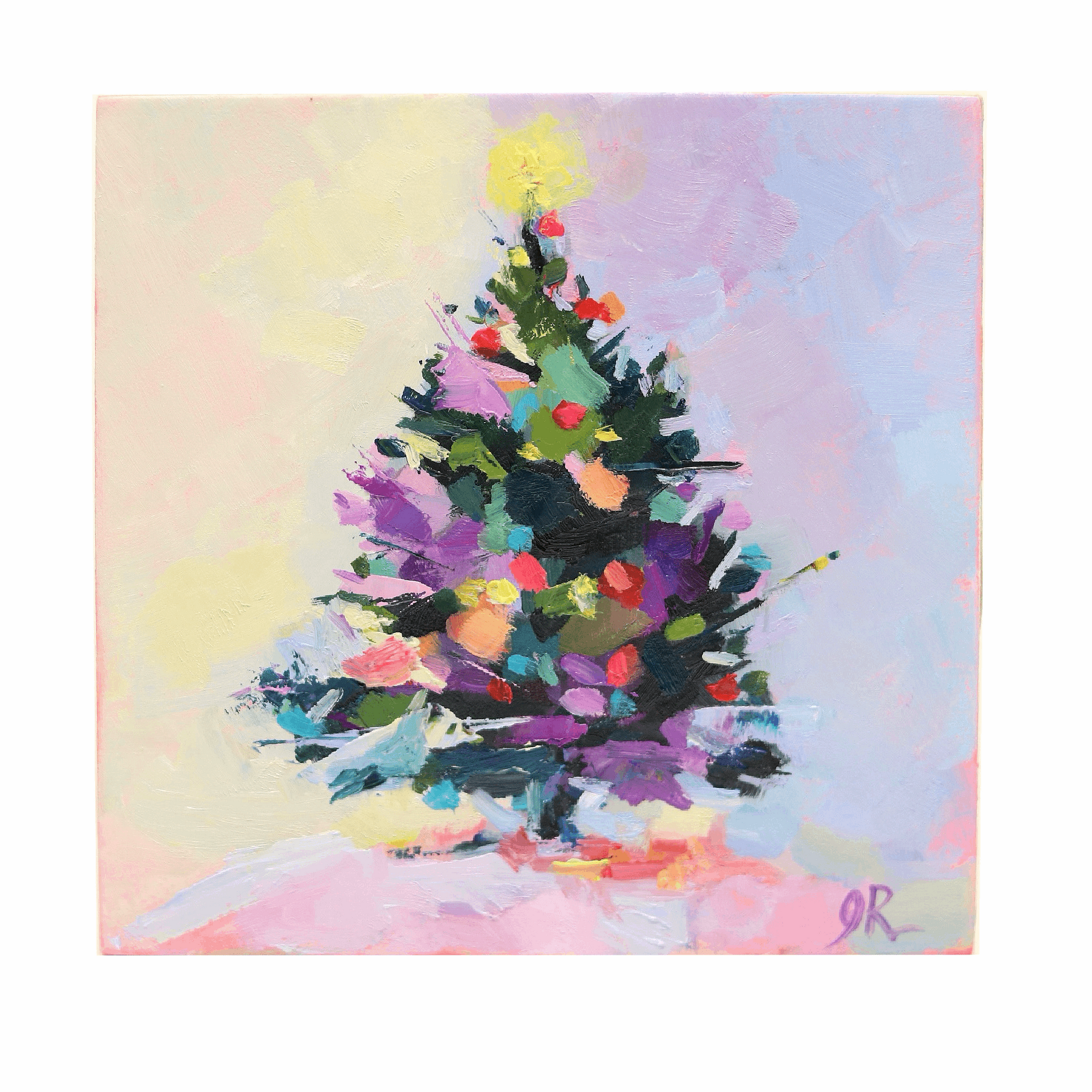 Colorful Christmas Tree | Original Mini Oil Painting | 4”x4”