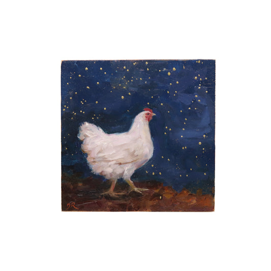 Chicken and Stars Mini Portrait | Original Oil Painting | 4”x4”