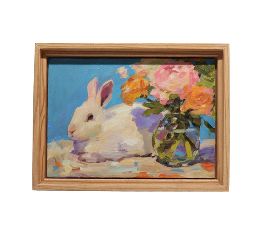 Original Oil Painting | Spring Bunny | Framed 5”x7”
