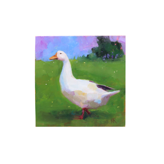 White Duck in Landscape 7 | Original Oil Painting 4”x4”