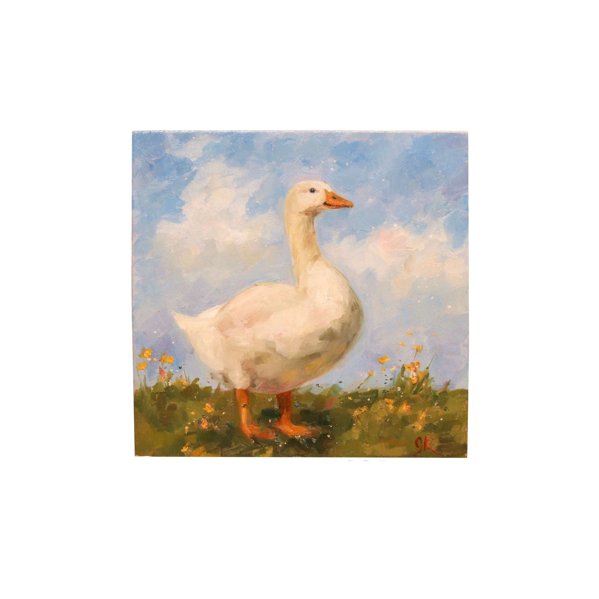 White Duck in Landscape Original Oil Painting 4”x4”