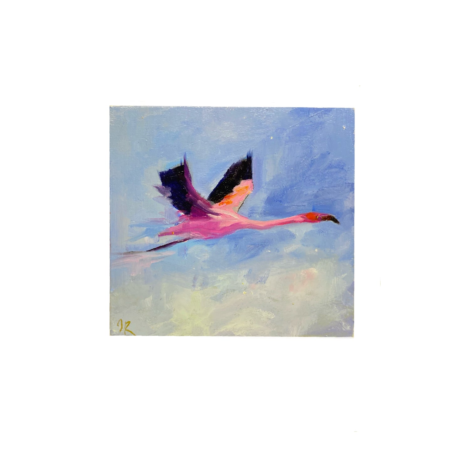 Flamingo in Flight 4 | Original Oil Painting | 4”x4”