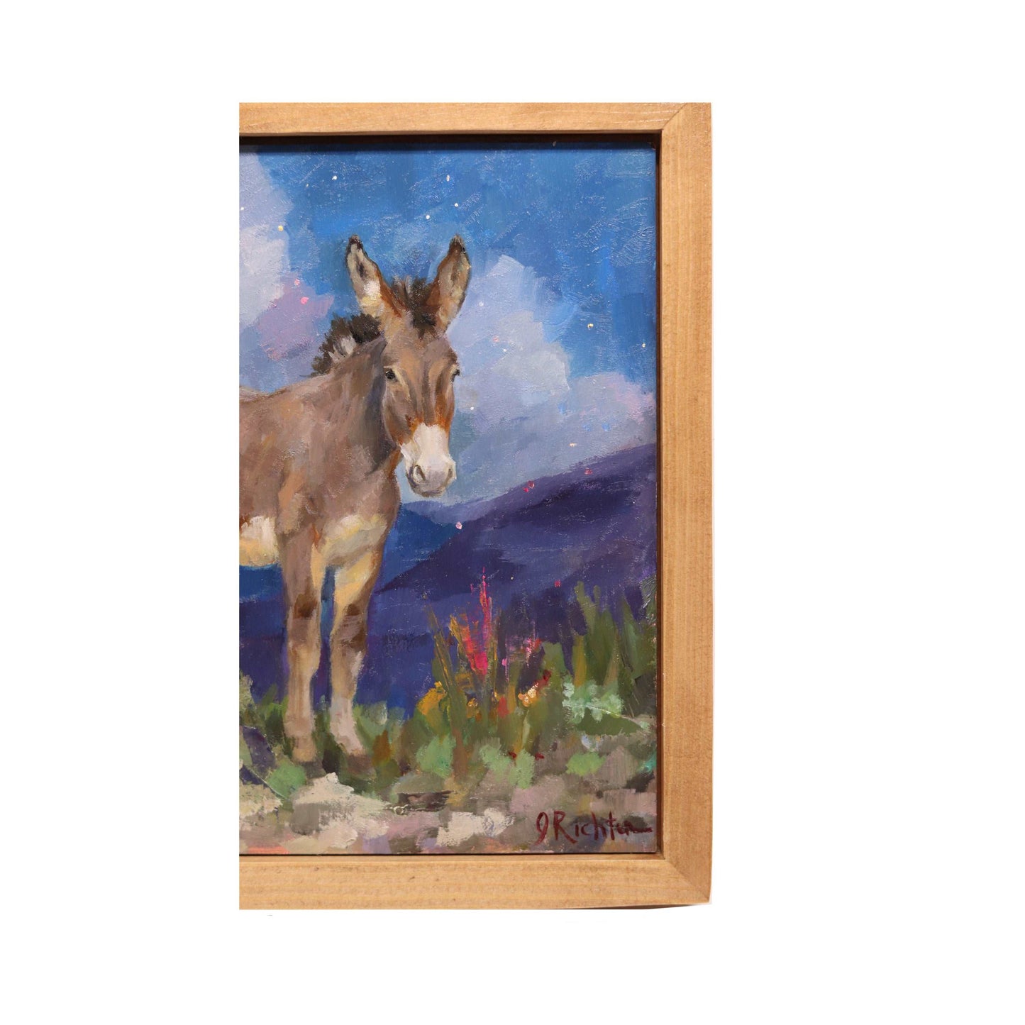 Burro in Landscape 6 | Original Oil Painting | Framed 6"x6"