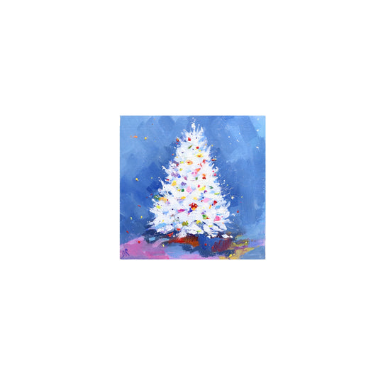 White Christmas Tree | Original Mini Oil Painting | 4”x4”