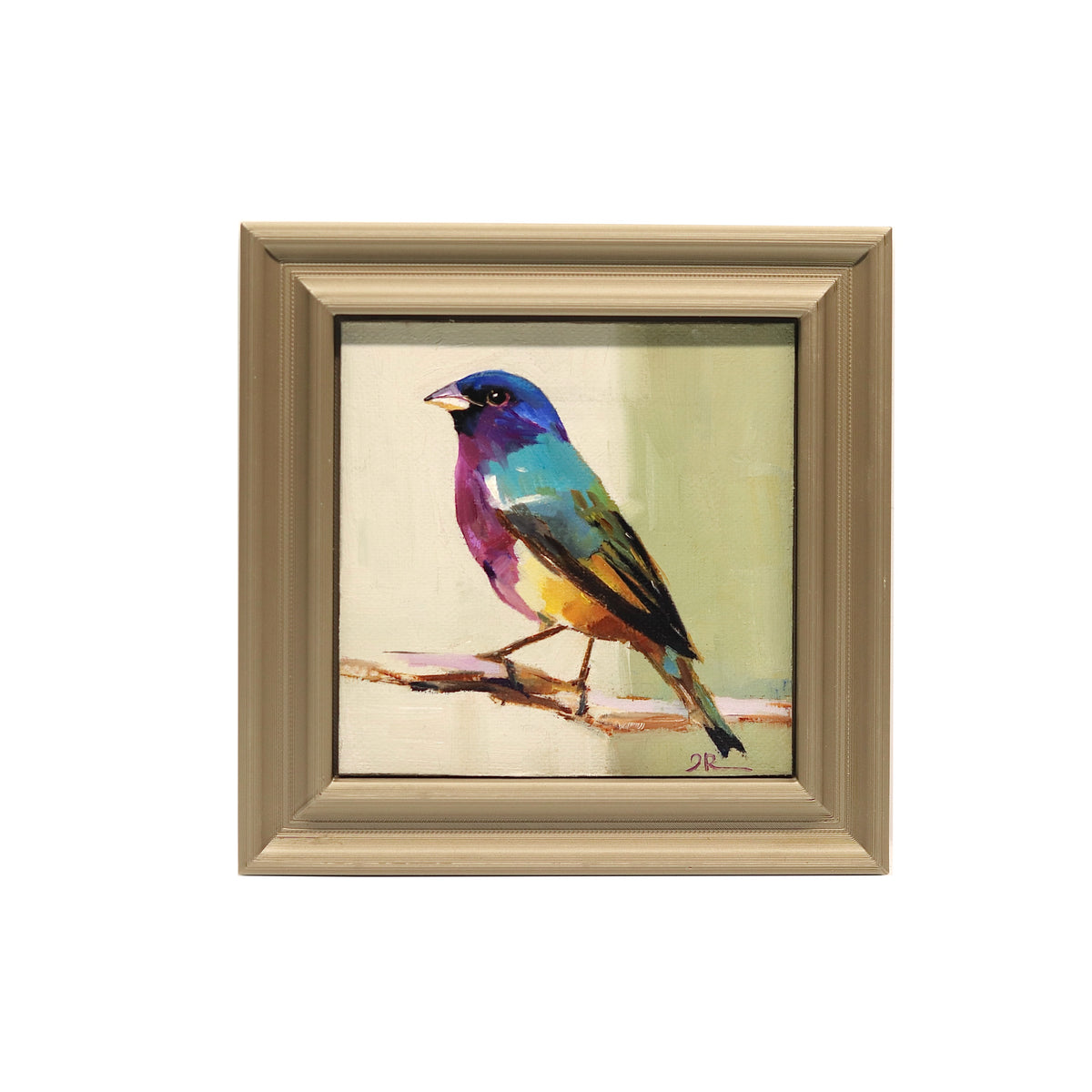 Colorful  Bunting  | Original Oil Painting | 4x4” Framed