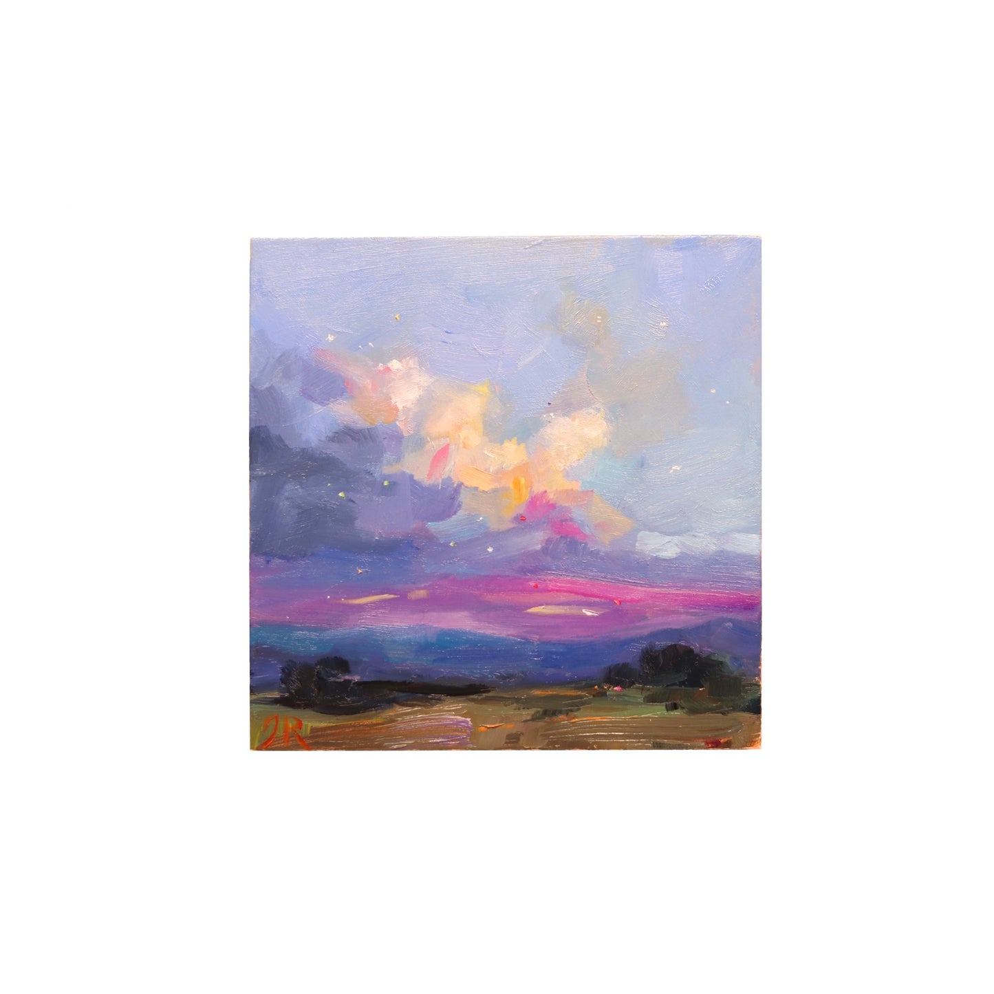 Purple Sky Landscape 45 | Original Mini Oil Painting | 4”x4”