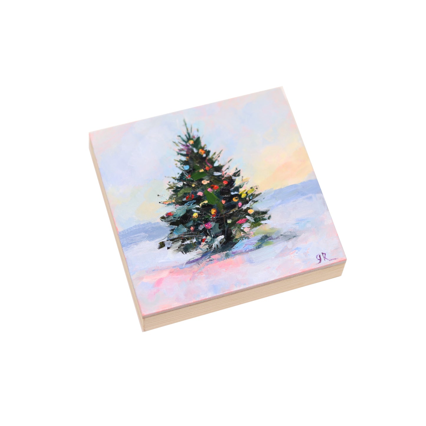 Christmas Tree in Snow | Original Mini Oil Painting | 4”x4”