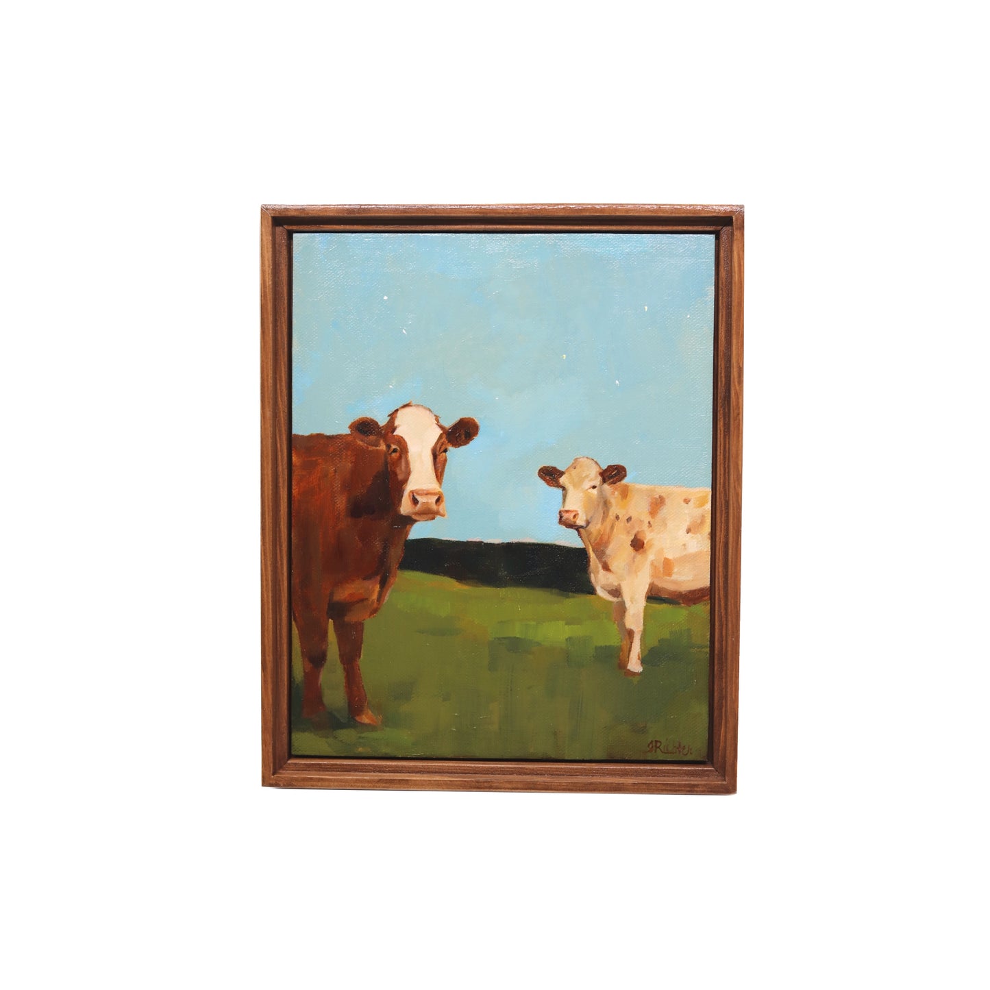 Original Oil Painting | Two Cows and Starry Sky  | Framed 8"x10"