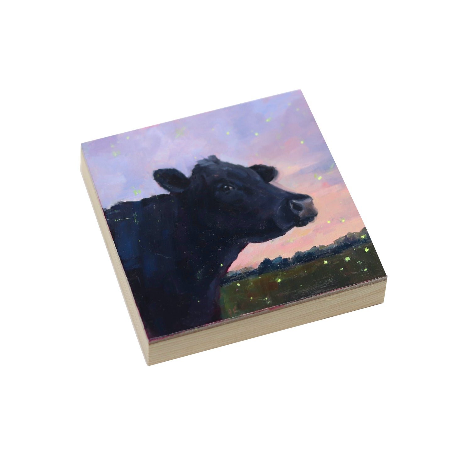 Black Angus Cow Portrait 23 | Original Mini Oil Painting | 4”x4”