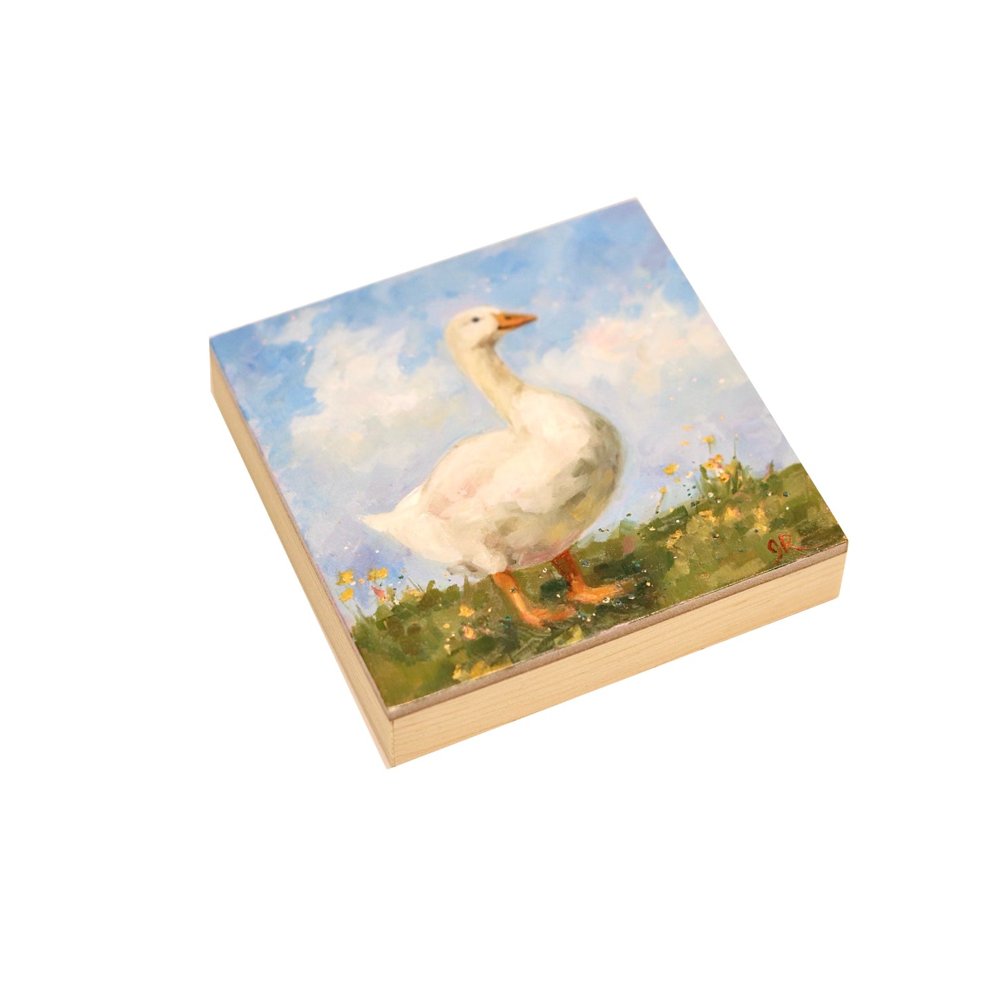 White Duck in Landscape | Original Oil Painting 4”x4