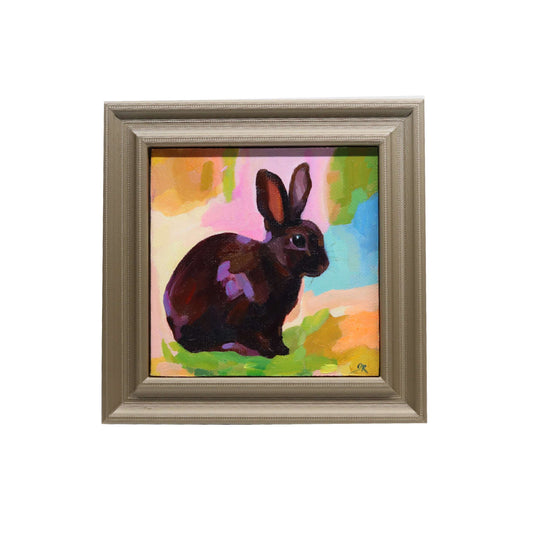Original Oil Painting | Chocolate Bunny | 4”x4” Framed Art