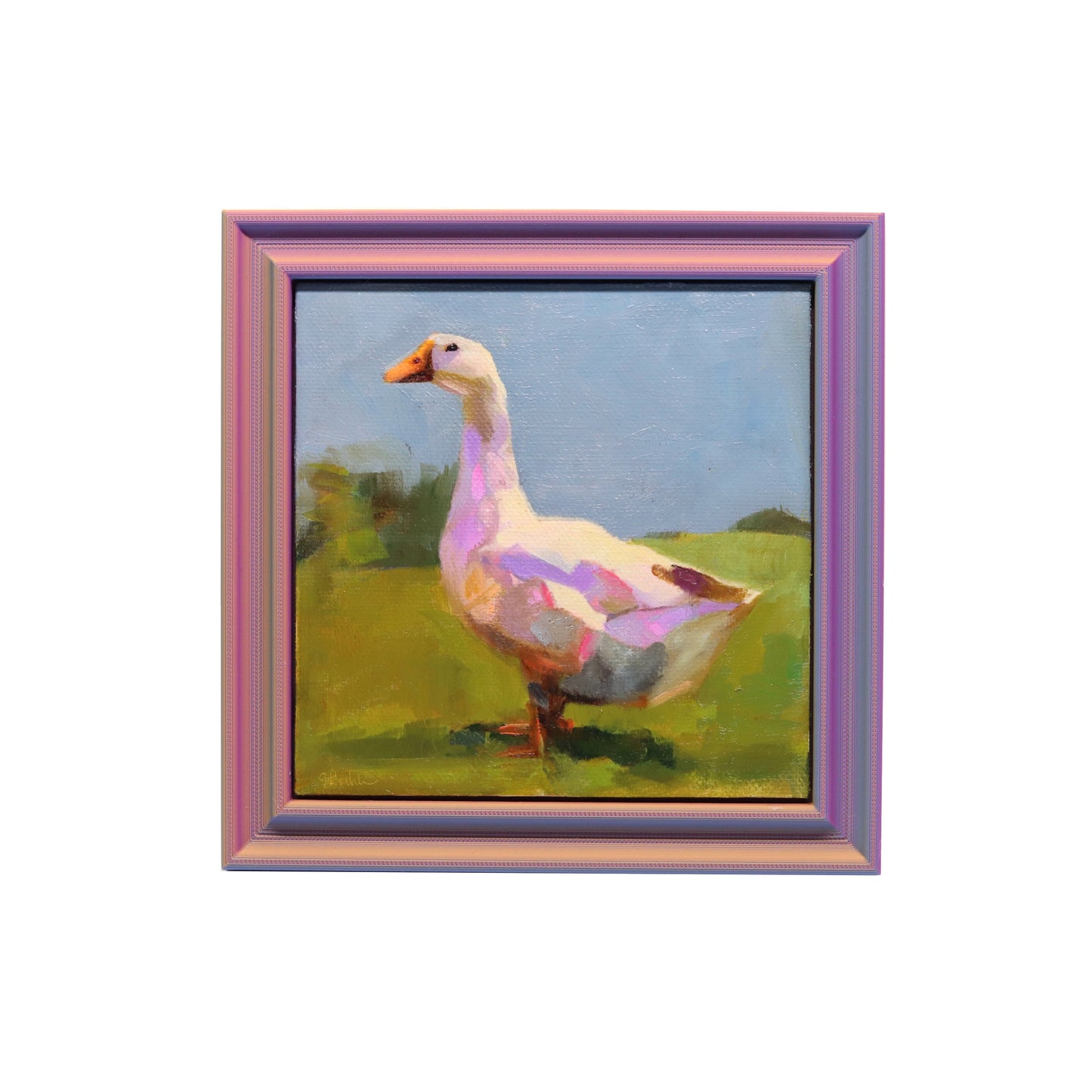 Original Oil Painting | Duck in Landscape 9 | 5”x5” Framed Art