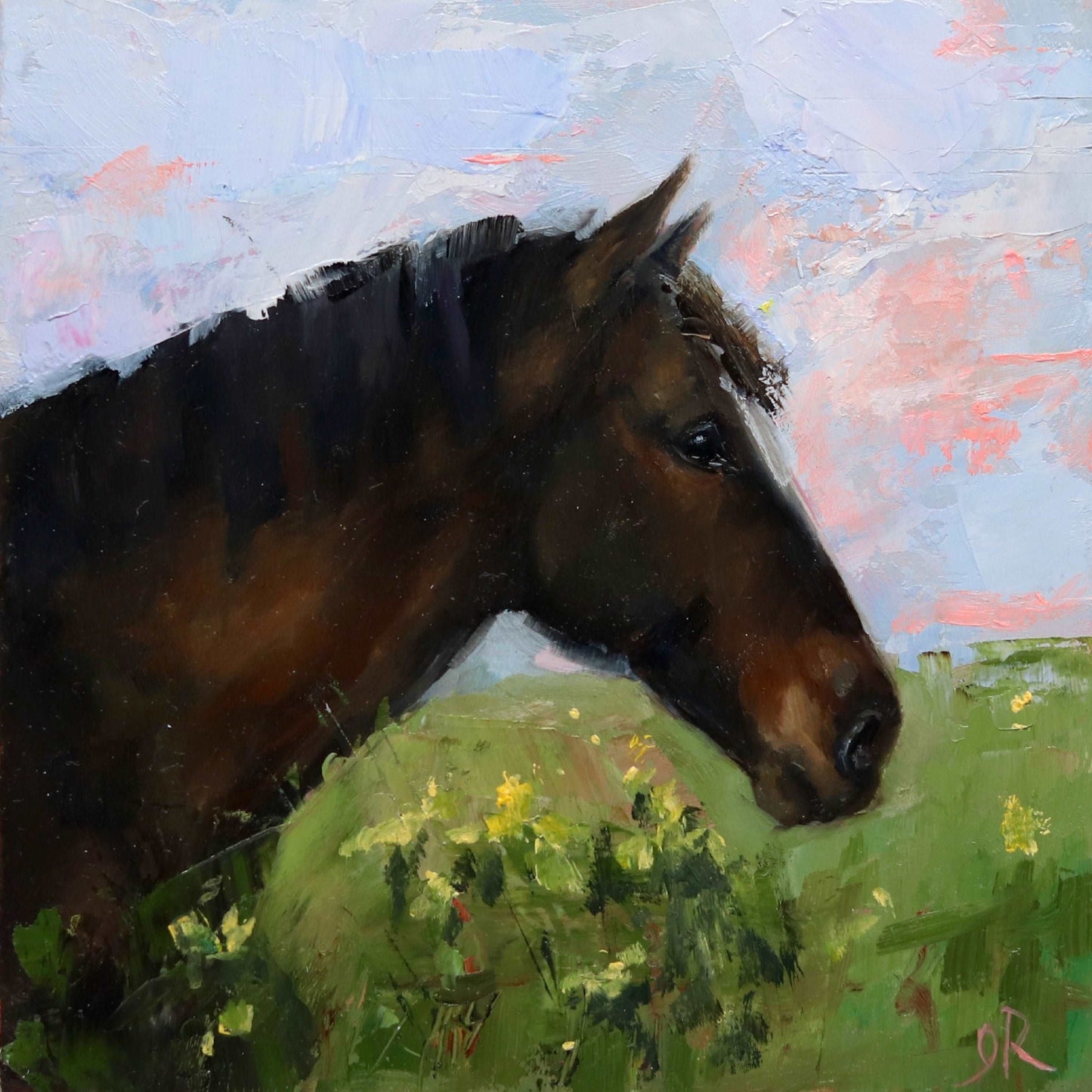 Brown Horse Portrait 19 | Original Mini Oil Painting | 4”x4”
