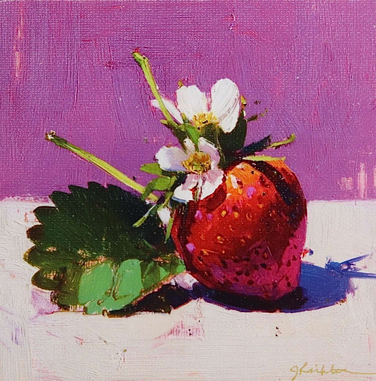 Print on Canvas | Strawberry with Blossom | Hand Detailed Foil  | 5"x5"