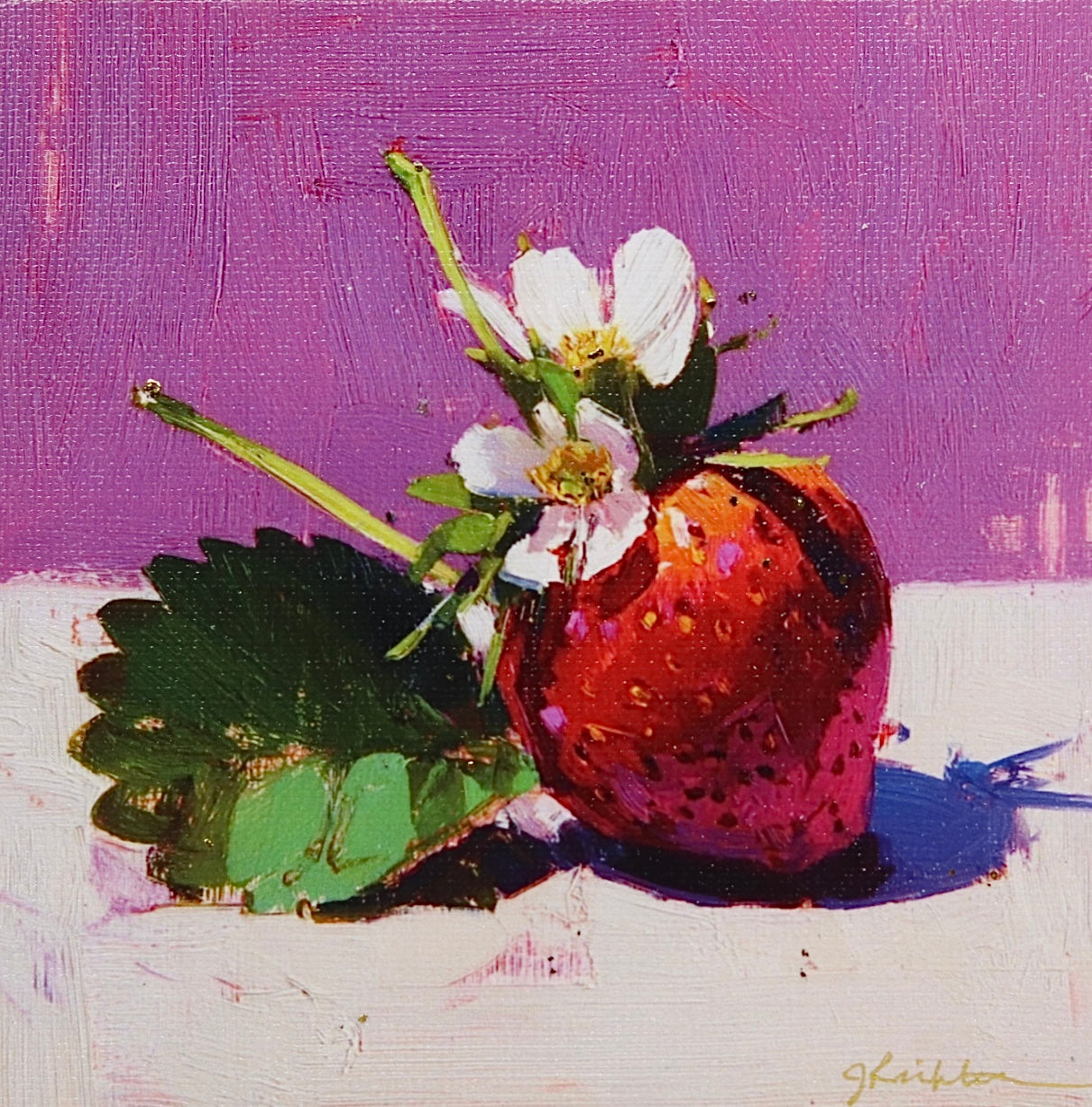Print on Canvas | Strawberry with Blossom | Hand Detailed Foil  | 5"x5"