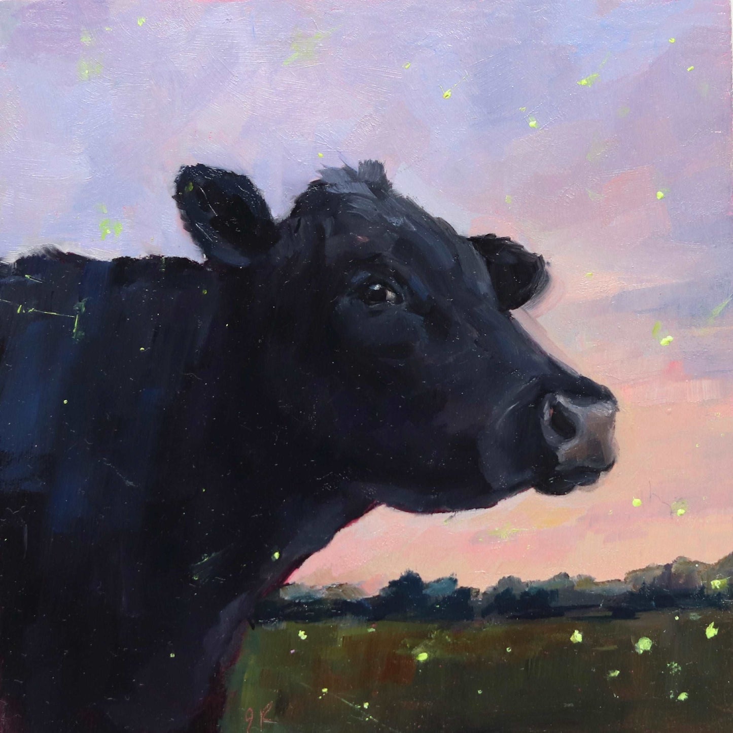 Black Angus Cow Portrait 23 | Original Mini Oil Painting | 4”x4”