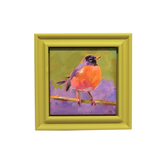 Robin Portrait | Original Oil Painting | 4”x4” Framed Art