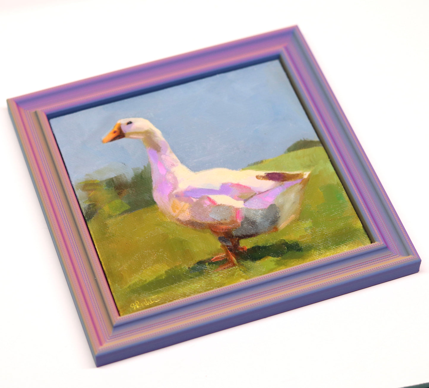Original Oil Painting | Duck in Landscape 9 | 5”x5” Framed Art