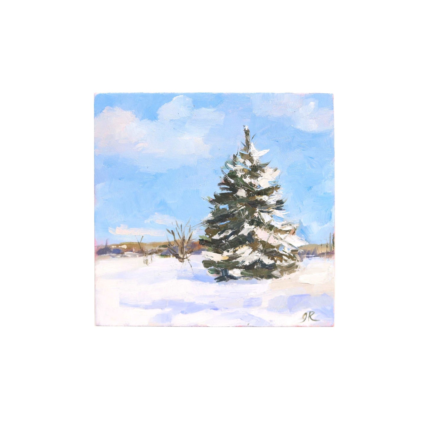 Winter Tree in Snow | Original Mini Oil Painting | 4”x4”