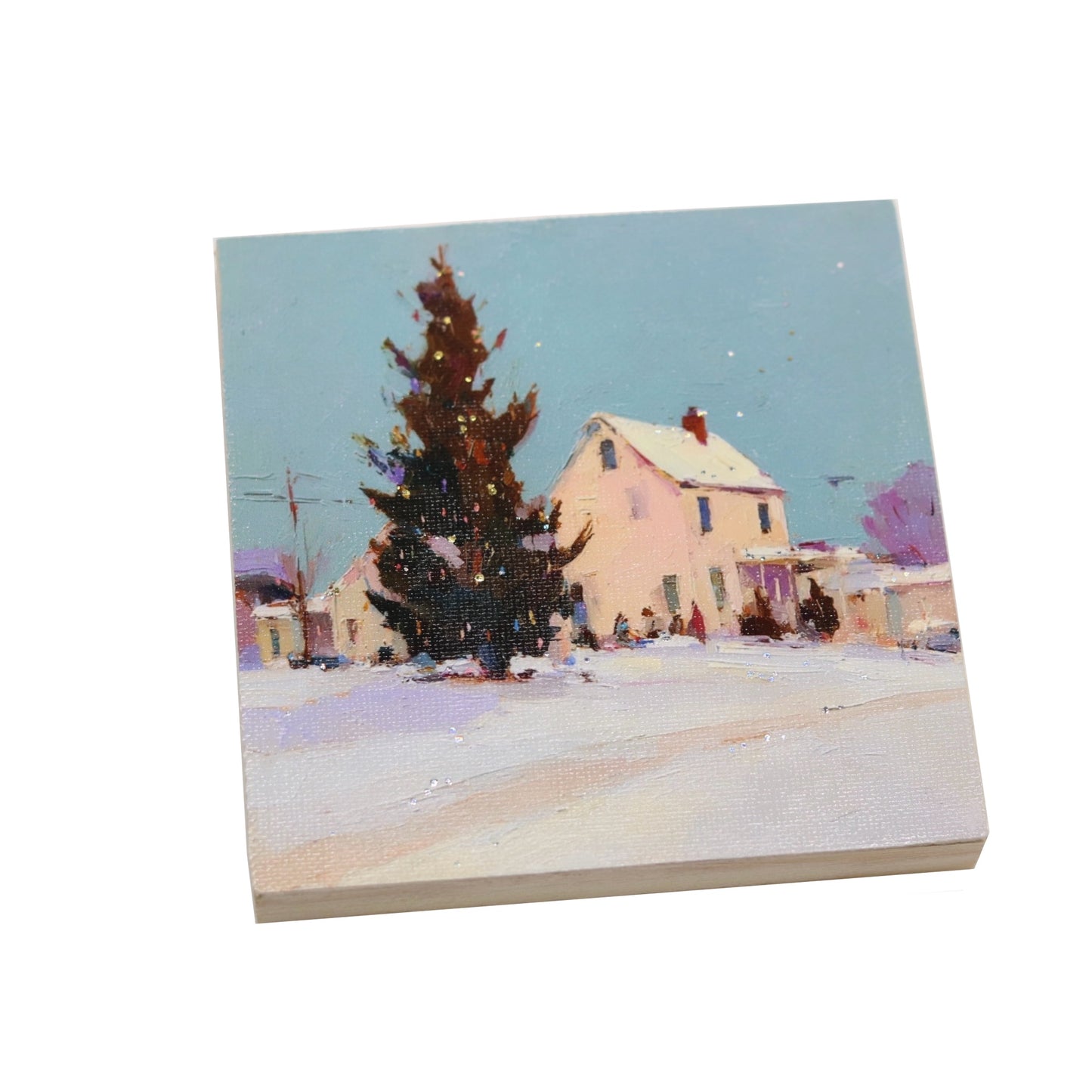 Print on Canvas | Winter Town | Hand Detailed  | 5"x5"