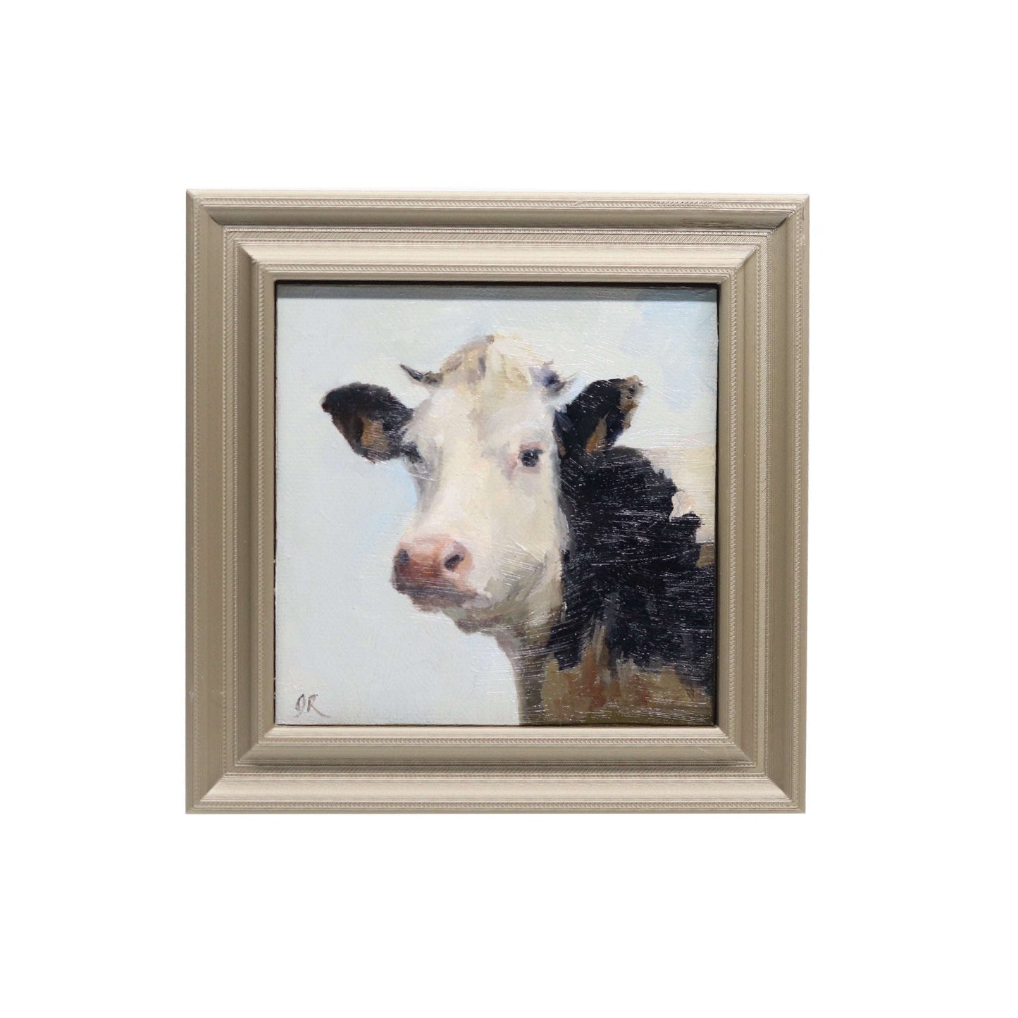 Original Oil Painting | Holstein Cow Portrait | 4”x4” Framed Art