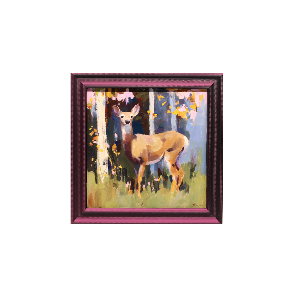Original Oil Painting | Deer in Fall Forest 7 | 6”x6” Framed