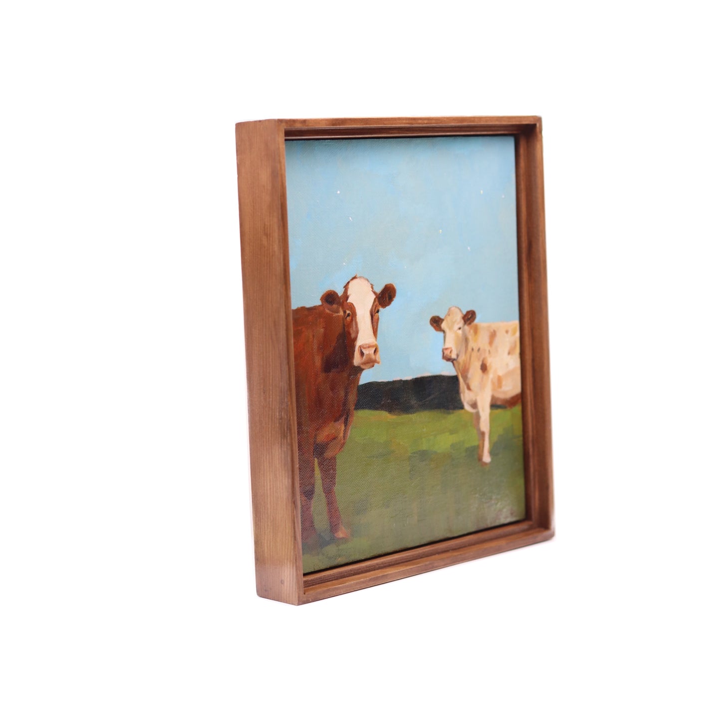 Original Oil Painting | Two Cows and Starry Sky  | Framed 8"x10"