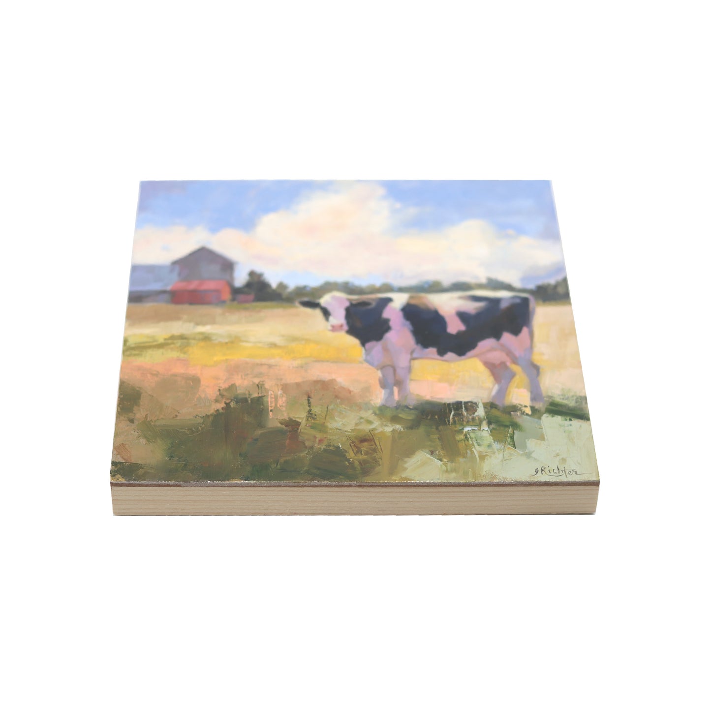 Cow in Pasture 6 | Original Oil Painting | 8”x 8”
