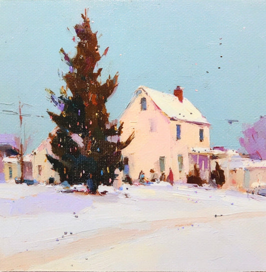 Print on Canvas | Winter Town | Hand Detailed  | 5"x5"