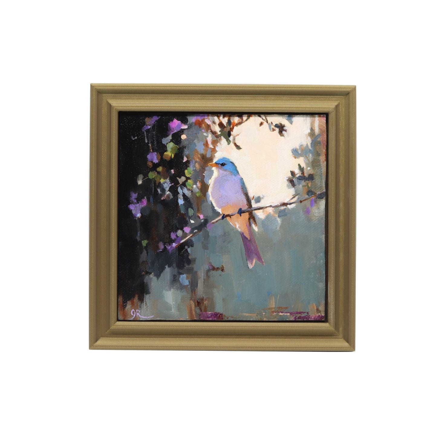 Original Oil Painting | Bluebird Scene | 5”x5” Framed Art