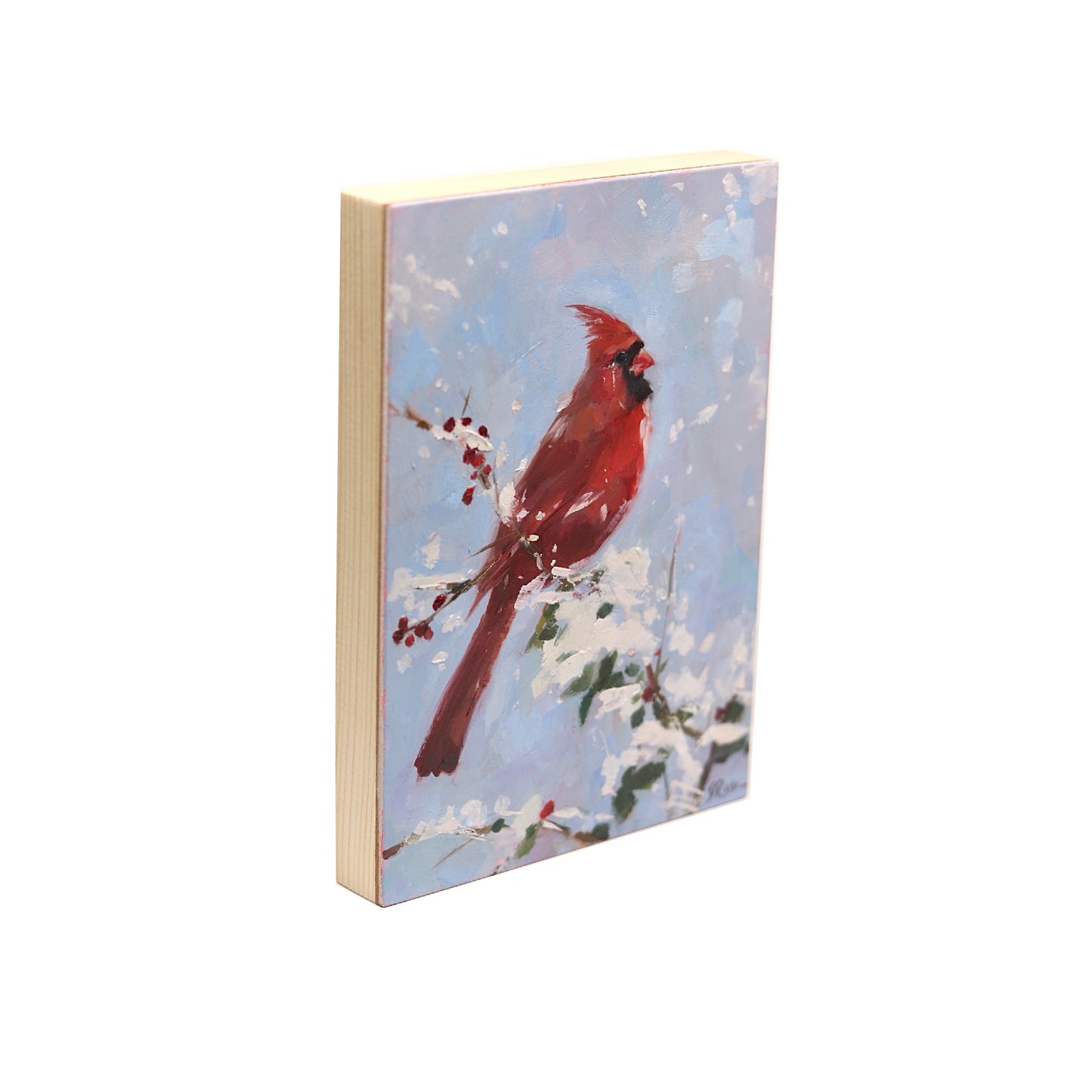 Cardinal in Snow | Original Oil Painting | 5”x7”