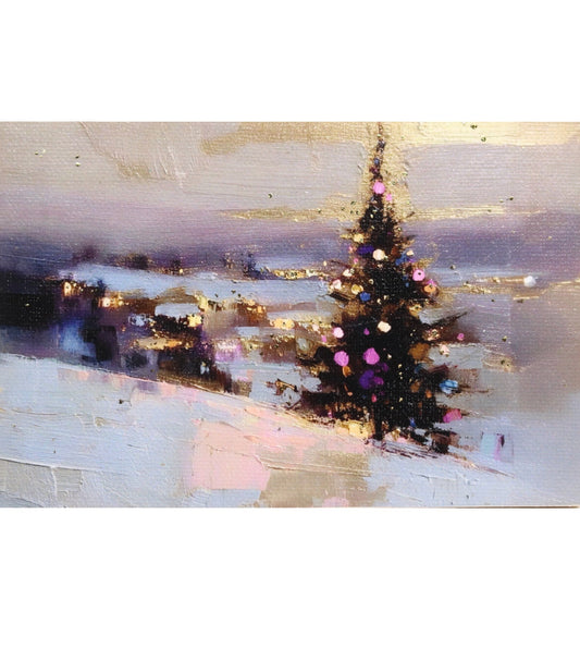 Print on Canvas | Christmas Tree| Hand Detailed Foil  | 4”x6”