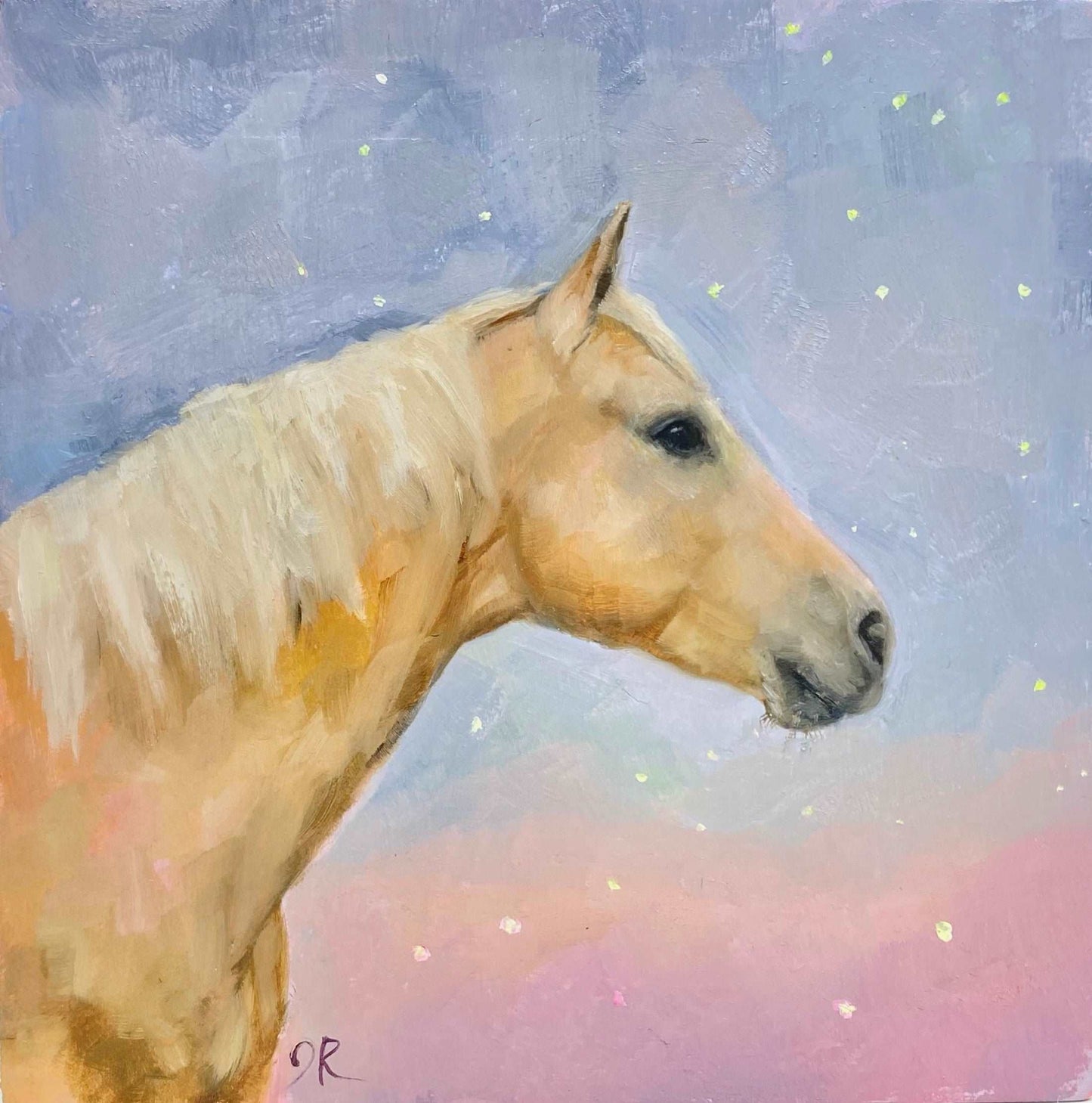 Palomino Horse Portrait 20 | Original Mini Oil Painting | 4”x4”