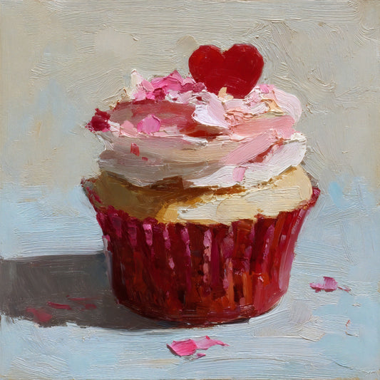 Print on Canvas | Valentine’s Day Cupcake | Hand Detailed Foil | 5"x5"