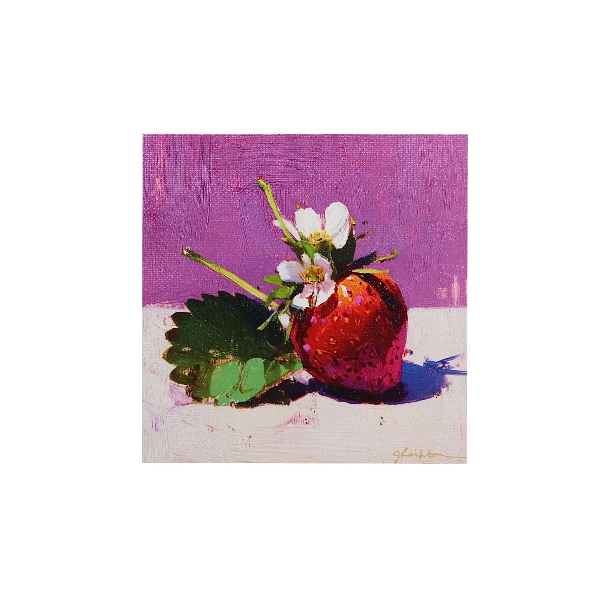 Print on Canvas | Strawberry with Blossom | Hand Detailed Foil  | 5"x5"