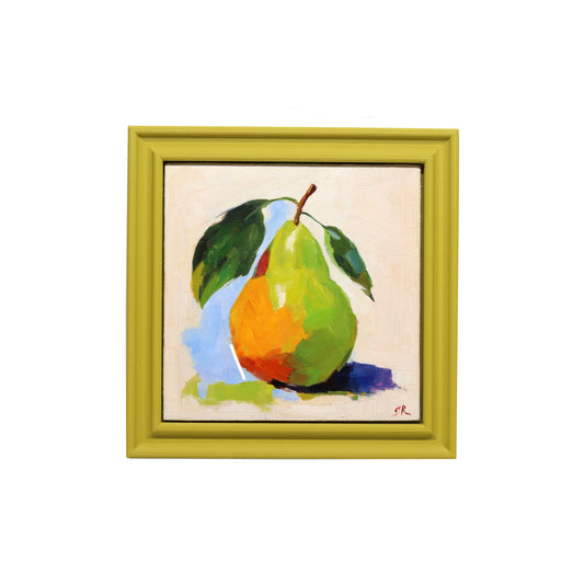 Green Pear  | Original Oil Painting | 5x5” Framed Art