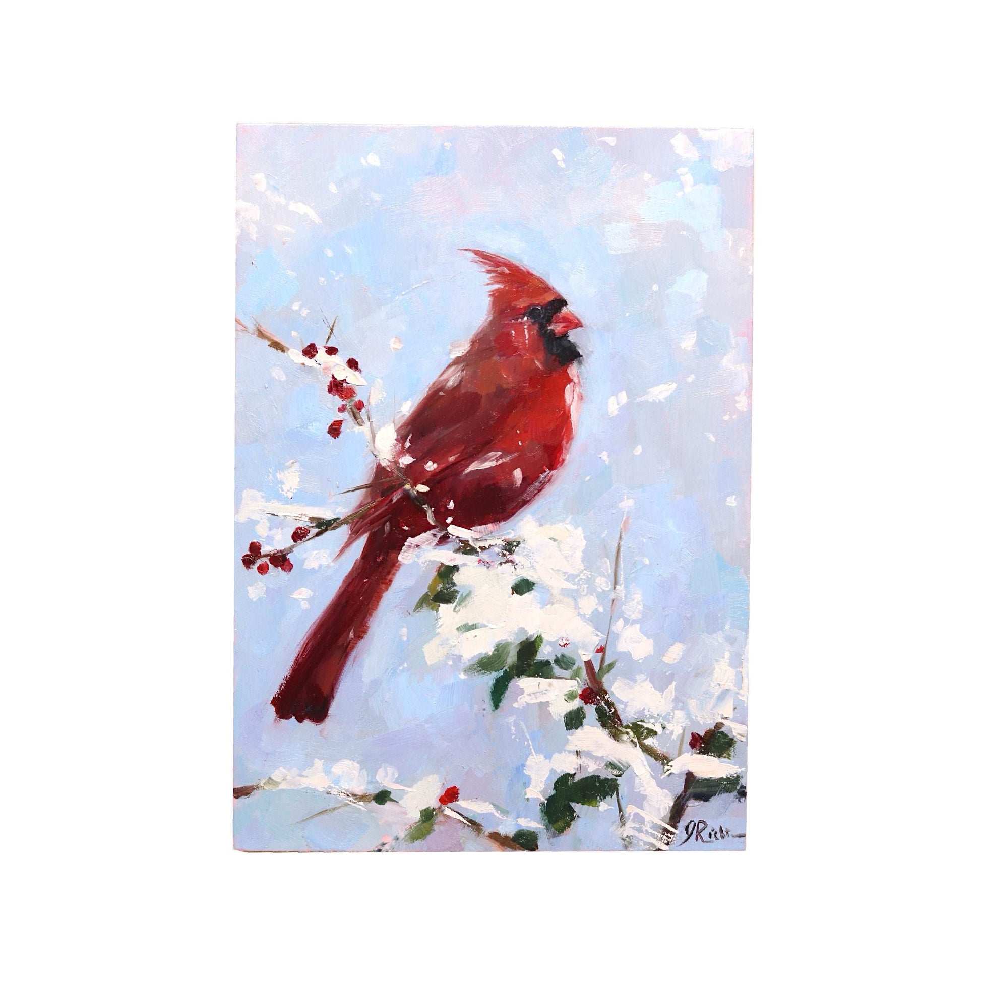 Cardinal in Snow | Original Oil Painting | 5”x7”