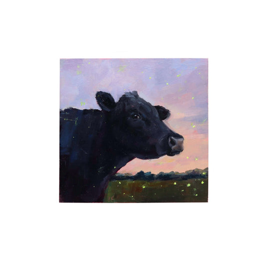 Black Angus Cow Portrait 23 | Original Mini Oil Painting | 4”x4”