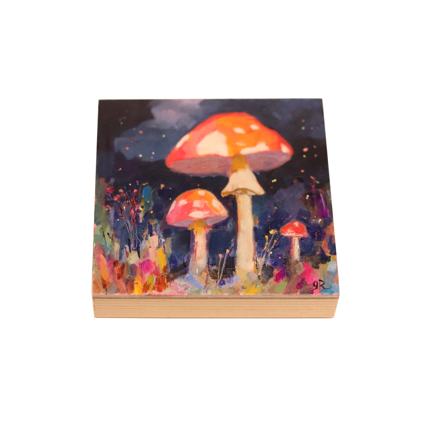 Mushrooms at Night 3 | Original Oil Painting | 5”x5” Art