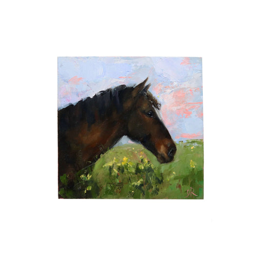 Brown Horse Portrait 19 | Original Mini Oil Painting | 4”x4”