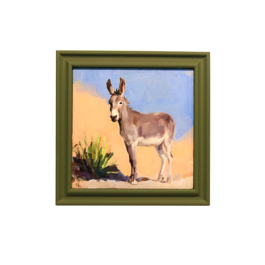Original Oil Painting | Donkey in Desert 28 | 6”x6” Framed Art