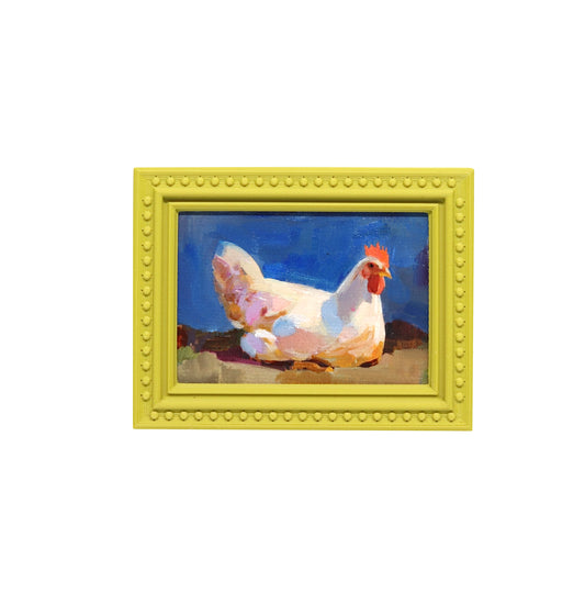 White Hen 11 |Miniature Oil Painting | 2x3” Framed