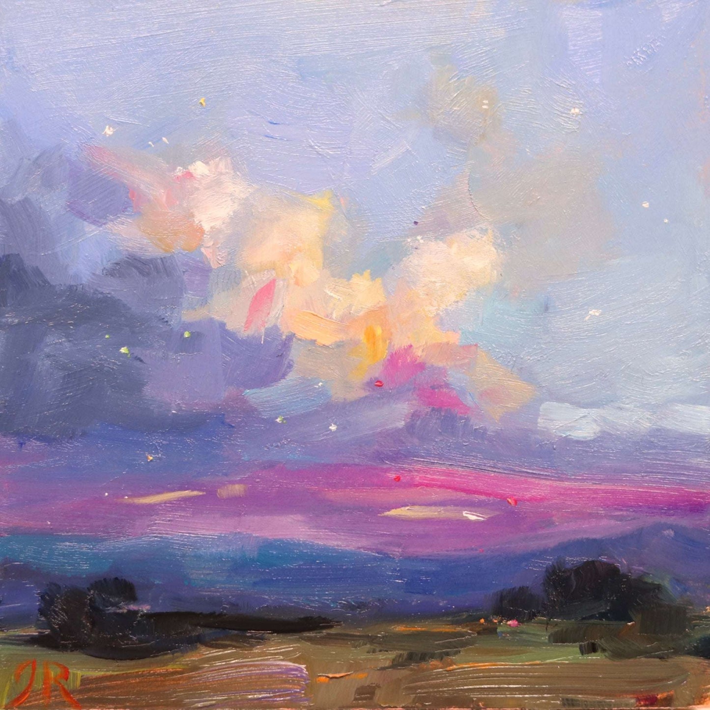 Purple Sky Landscape 45 | Original Mini Oil Painting | 4”x4”