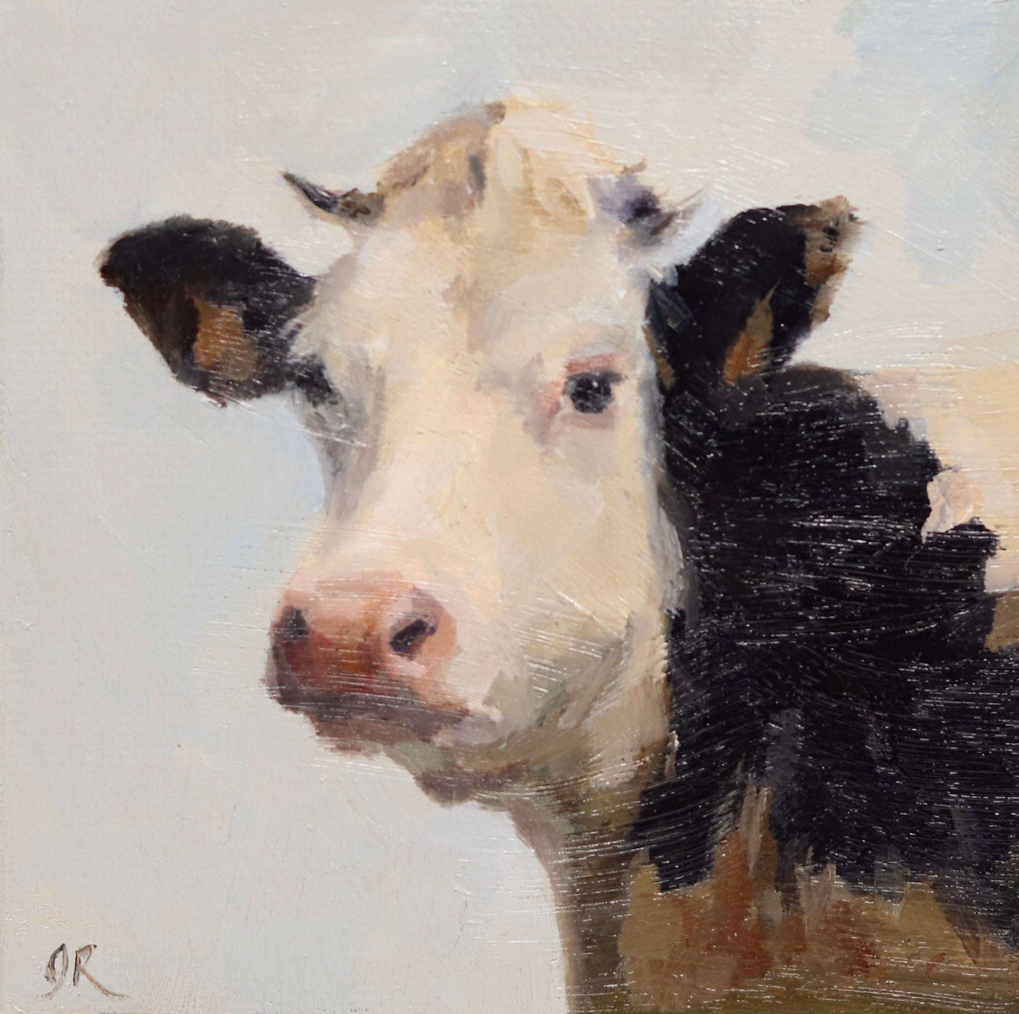 Original Oil Painting | Holstein Cow Portrait | 4”x4” Framed Art