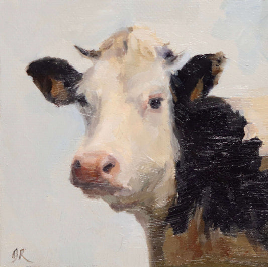 Original Oil Painting | Holstein Cow Portrait | 4”x4” Framed Art