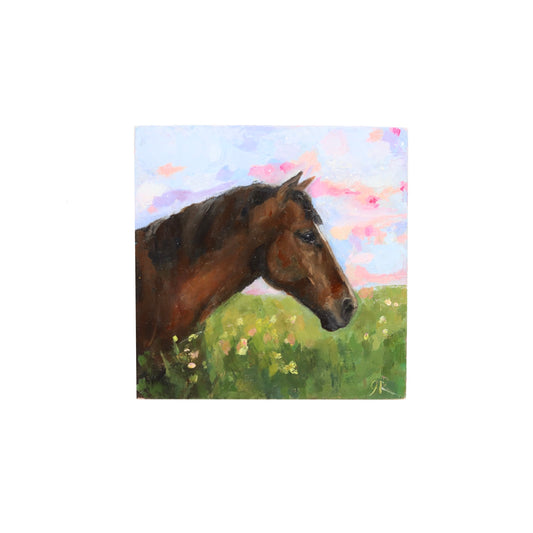 Brown Horse Portrait 19 | Original Mini Oil Painting | 4”x4”