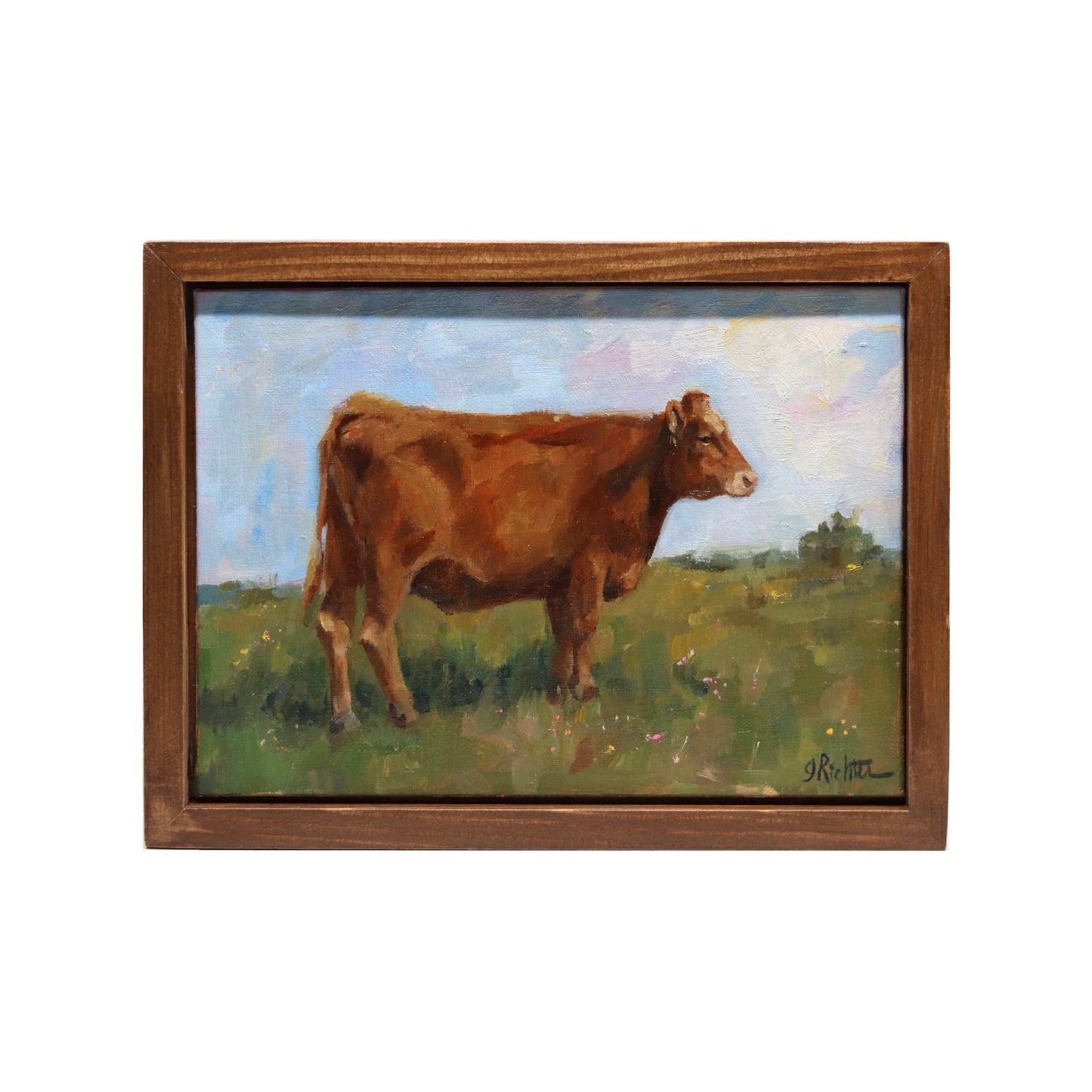 Brown Cow Portrait 30 | Original Oil Painting | Framed 5”x7”