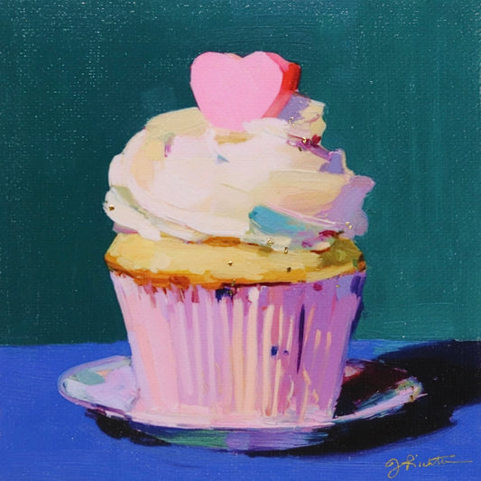 Print on Canvas | Cupcake with Heart | Hand Detailed Foil  | 5"x5"