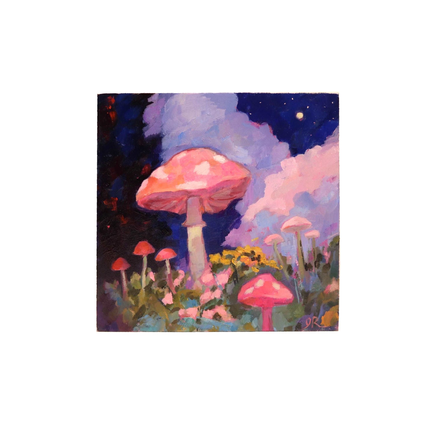 Mushrooms and Clouds 4 | Original Oil Painting | 5”x5” Art